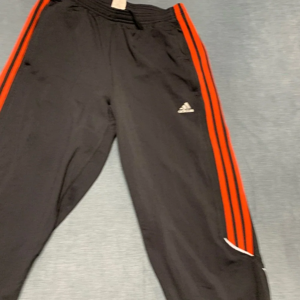 Adidas Climalite Training Pants Mens M Black Red Striped Drawstring Activewear